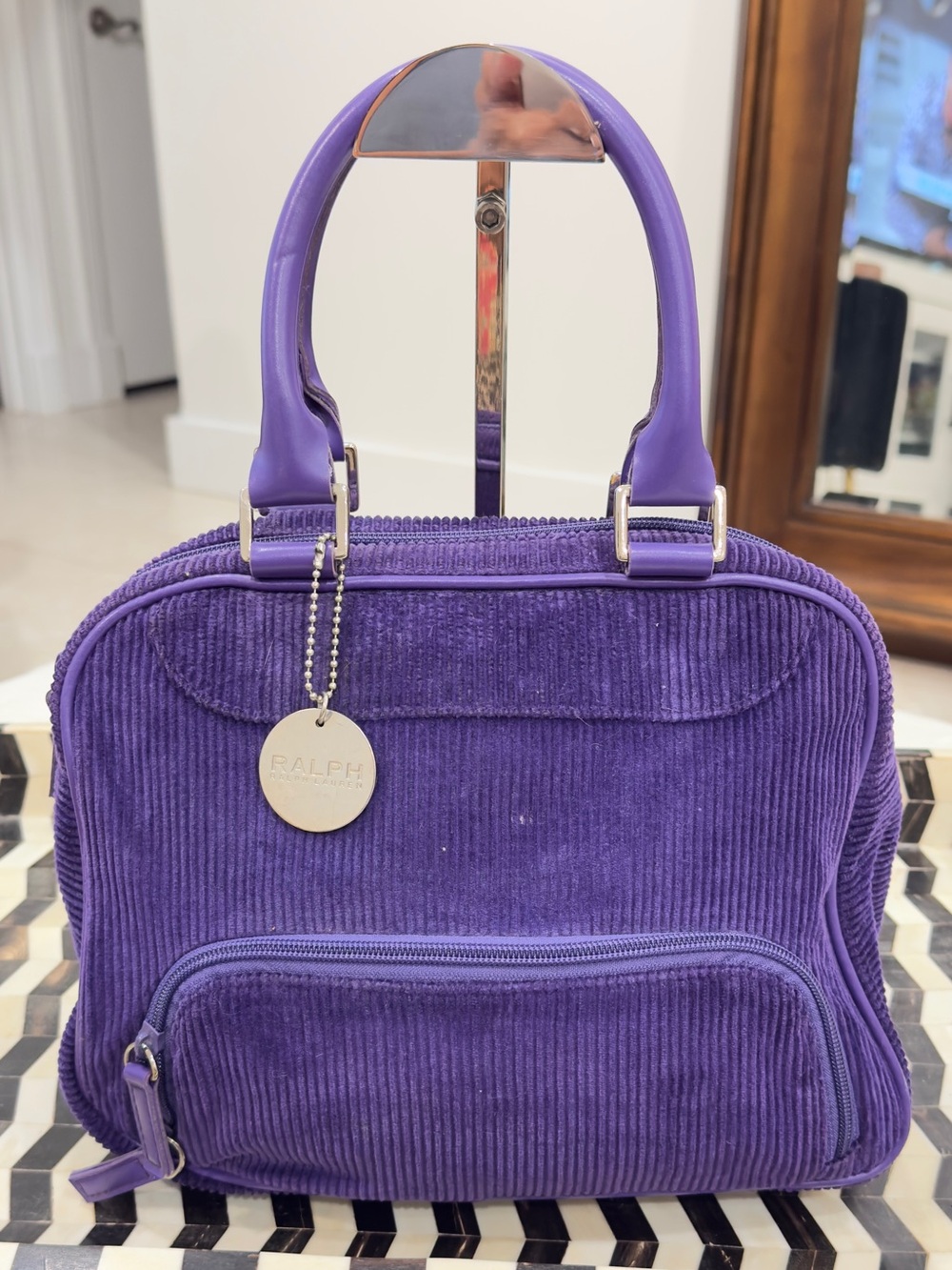 Y2K Ralph Lauren Purple Corduroy Satchel Makeup Travel Bag
